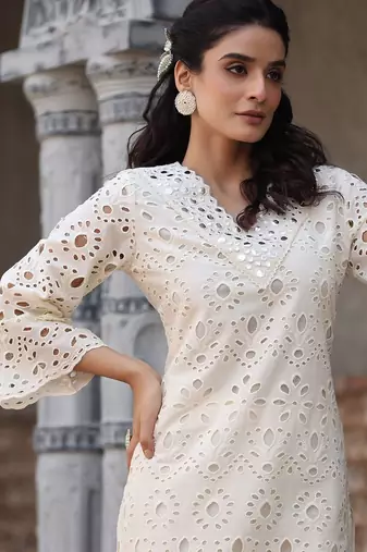 Women Ethnic Motifs Embroidered Regular Mirror Work Pure Cotton Kurta with Palazzos