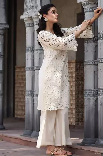 Women Ethnic Motifs Embroidered Regular Mirror Work Pure Cotton Kurta with Palazzos