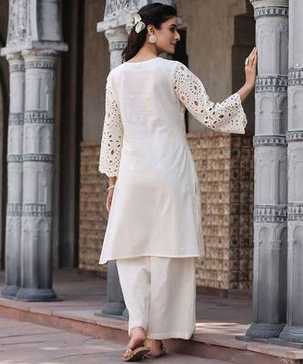 Women Ethnic Motifs Embroidered Regular Mirror Work Pure Cotton Kurta with Palazzos 4