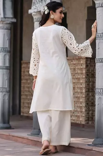 Women Ethnic Motifs Embroidered Regular Mirror Work Pure Cotton Kurta with Palazzos