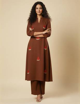 Women Ethnic Motifs Embroidered Regular Kurta with Trousers 6