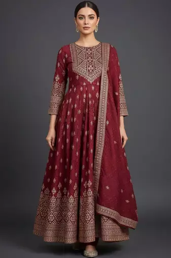 Women Ethnic Motifs Panelled Kurta with Trousers & With Dupatta