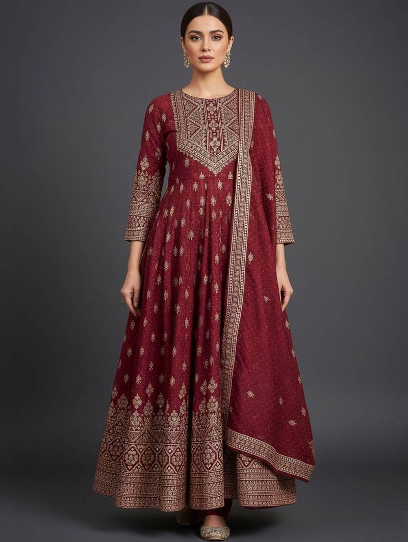 Women Ethnic Motifs Panelled Kurta with Trousers & With Dupatta