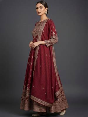 Women Ethnic Motifs Panelled Kurta with Trousers & With Dupatta 4