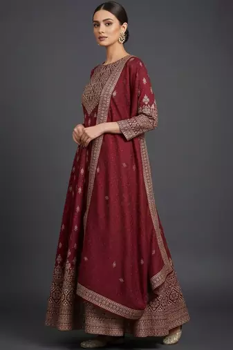 Women Ethnic Motifs Panelled Kurta with Trousers & With Dupatta