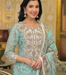 Women Floral Printed Regular Beads and Stones Pure Cotton Kurta with Trousers & With Dupatta