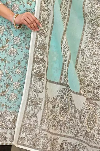 Women Floral Printed Regular Beads and Stones Pure Cotton Kurta with Trousers & With Dupatta