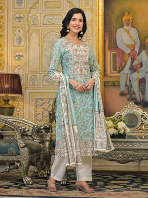Women Floral Printed Regular Beads and Stones Pure Cotton Kurta with Trousers & With Dupatta 5