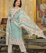 Women Floral Printed Regular Beads and Stones Pure Cotton Kurta with Trousers & With Dupatta