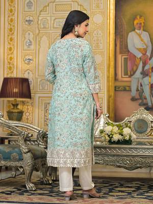 Women Floral Printed Regular Beads and Stones Pure Cotton Kurta with Trousers & With Dupatta 6