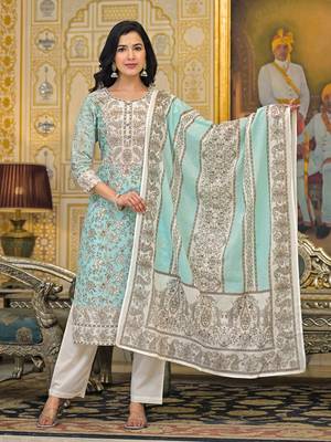 Women Floral Printed Regular Beads and Stones Pure Cotton Kurta with Trousers & With Dupatta 7