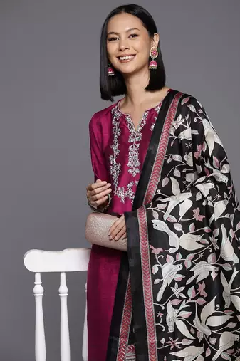 Women Floral Yoke Design Regular Sequinned Kurta with Trousers & Dupatta
