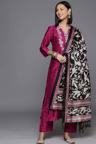 Women Floral Yoke Design Regular Sequinned Kurta with Trousers & Dupatta
