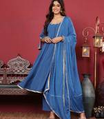 Floral Embroidered Silk Georgette Anarkali Kurta With Palazzos & Dupatta