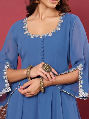 Floral Embroidered Silk Georgette Anarkali Kurta With Palazzos & Dupatta 2