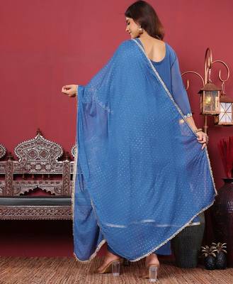 Floral Embroidered Silk Georgette Anarkali Kurta With Palazzos & Dupatta 4