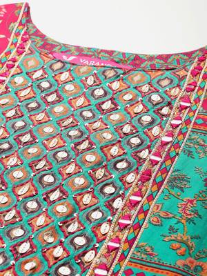 Ethnic Motifs Printed Sequinned Pure Silk Kurta With Trousers & Dupatta 2