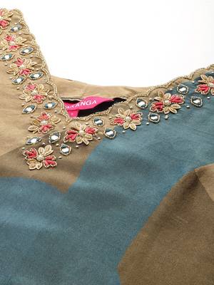 Floral Embroidered Beads & Stones Pure Silk Kurta With Trousers & Dupatta 2