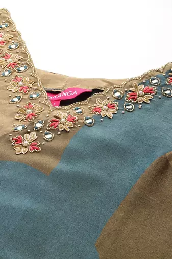 Floral Embroidered Beads & Stones Pure Silk Kurta With Trousers & Dupatta