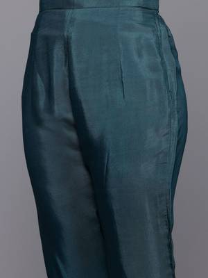 Floral Embroidered Beads & Stones Pure Silk Kurta With Trousers & Dupatta 3