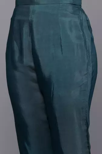 Floral Embroidered Beads & Stones Pure Silk Kurta With Trousers & Dupatta