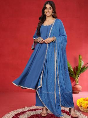 Women Embroidered Sequinned Kurta with Palazzos & Dupatta 1