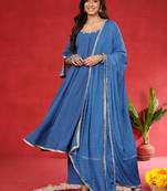 Women Embroidered Sequinned Kurta with Palazzos & Dupatta