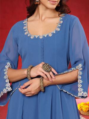 Women Embroidered Sequinned Kurta with Palazzos & Dupatta 2