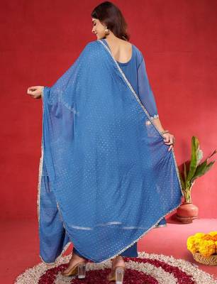 Women Embroidered Sequinned Kurta with Palazzos & Dupatta 5