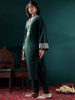 Women Embroidered Regular Thread Work Kurta with Trousers & With Dupatta 7