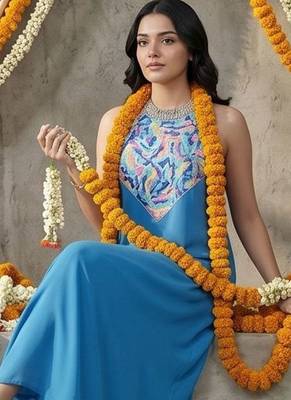 Women Embroidered Regular Thread Work Silk Georgette Kurta with Trousers 4