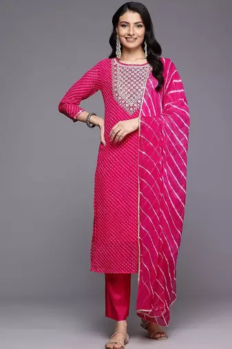 Bandhani Printed Sequinned Kurta With Trousers & Dupatta