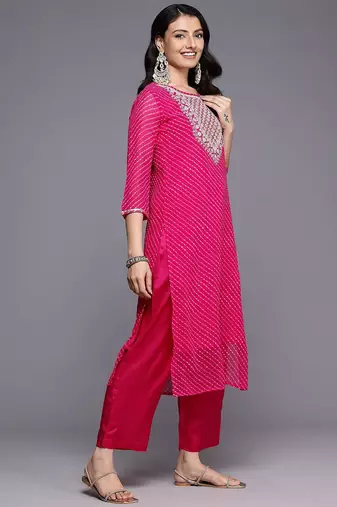 Bandhani Printed Sequinned Kurta With Trousers & Dupatta