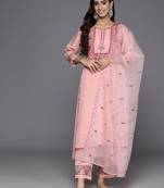 Floral Embroidered Regular Sequinned Kurta with Trousers & Dupatta