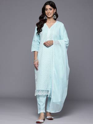 Women Ethnic Motifs Embroidered Regular Chikankari Kurta with Trousers & With Dupatta 1