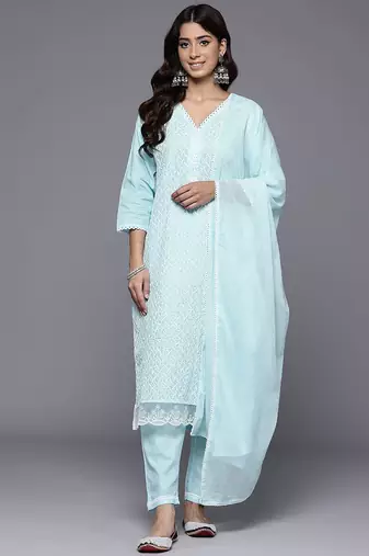 Women Ethnic Motifs Embroidered Regular Chikankari Kurta with Trousers & With Dupatta