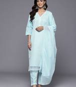Women Ethnic Motifs Embroidered Regular Chikankari Kurta with Trousers & With Dupatta