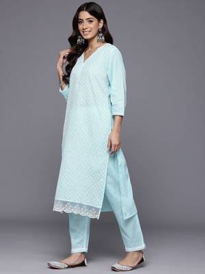 Women Ethnic Motifs Embroidered Regular Chikankari Kurta with Trousers & With Dupatta 5