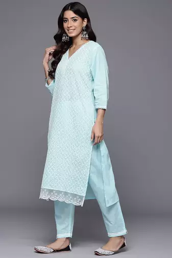 Women Ethnic Motifs Embroidered Regular Chikankari Kurta with Trousers & With Dupatta