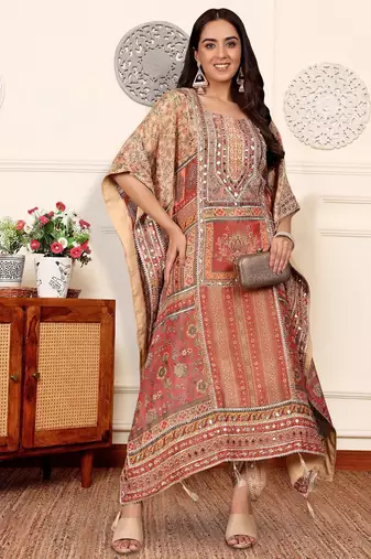 Women Printed Regular Raw Silk Kurta with Dhoti Pants