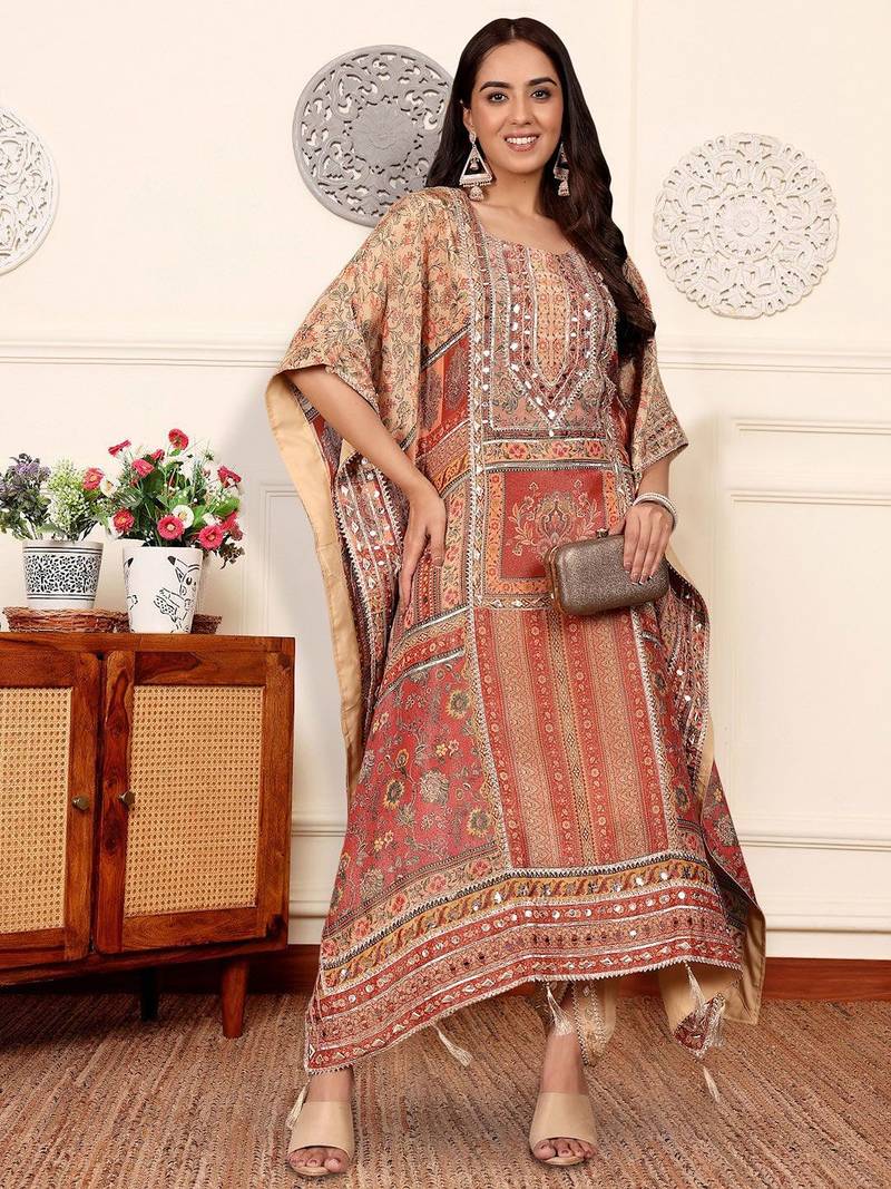 Women Printed Regular Raw Silk Kurta with Dhoti Pants