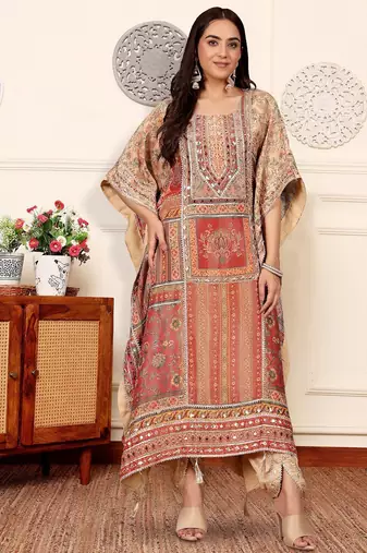 Women Printed Regular Raw Silk Kurta with Dhoti Pants
