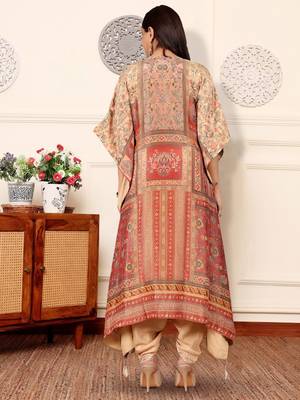 Women Printed Regular Raw Silk Kurta with Dhoti Pants 4