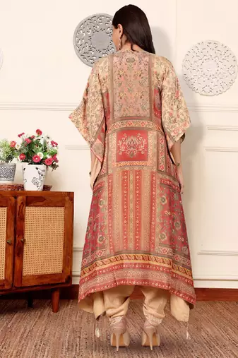 Women Printed Regular Raw Silk Kurta with Dhoti Pants