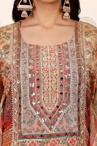 Women Printed Regular Raw Silk Kurta with Dhoti Pants