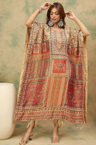 Ethnic Motifs Printed Kaftan Kurta With Dhoti Pants
