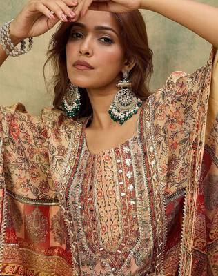 Ethnic Motifs Printed Kaftan Kurta With Dhoti Pants 2