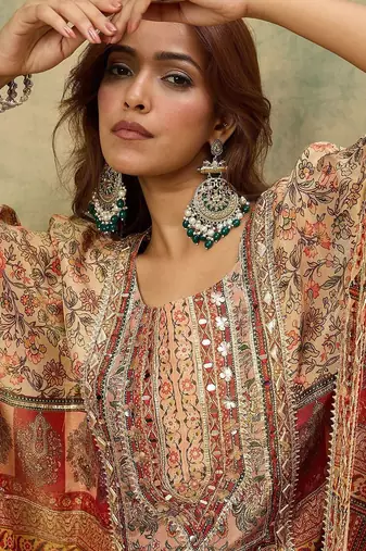 Ethnic Motifs Printed Kaftan Kurta With Dhoti Pants