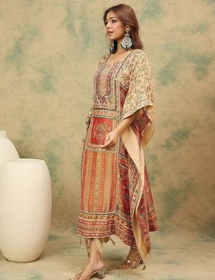 Ethnic Motifs Printed Kaftan Kurta With Dhoti Pants 4