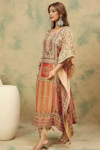 Ethnic Motifs Printed Kaftan Kurta With Dhoti Pants